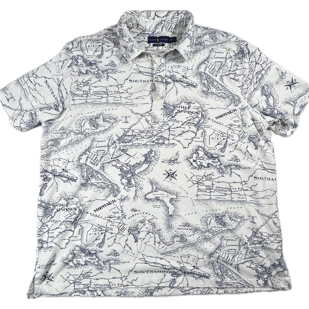 Ralph Lauren Hamptons Map Knit Oxford Polo Shirt XXL Montauk Southampton Blue